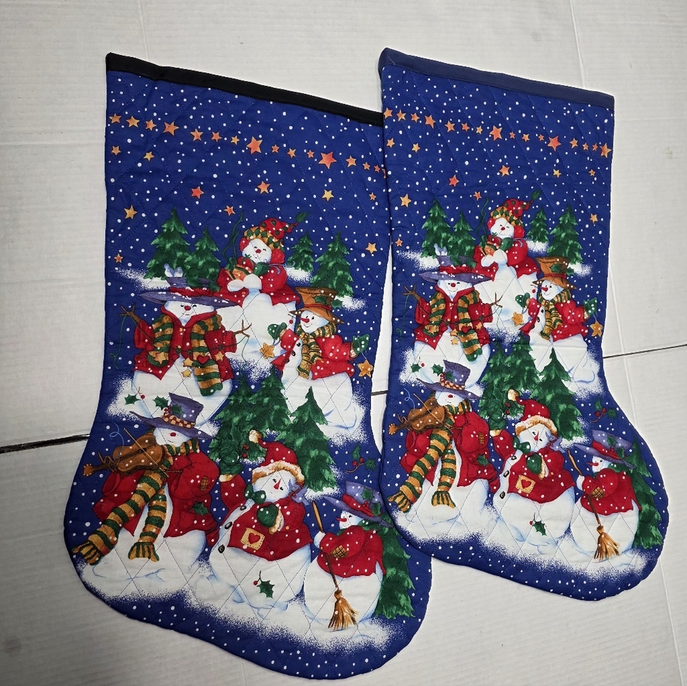 Two Large Christmas Stockings Hand Made? Kit? Quilted Back & Front Set Of 2